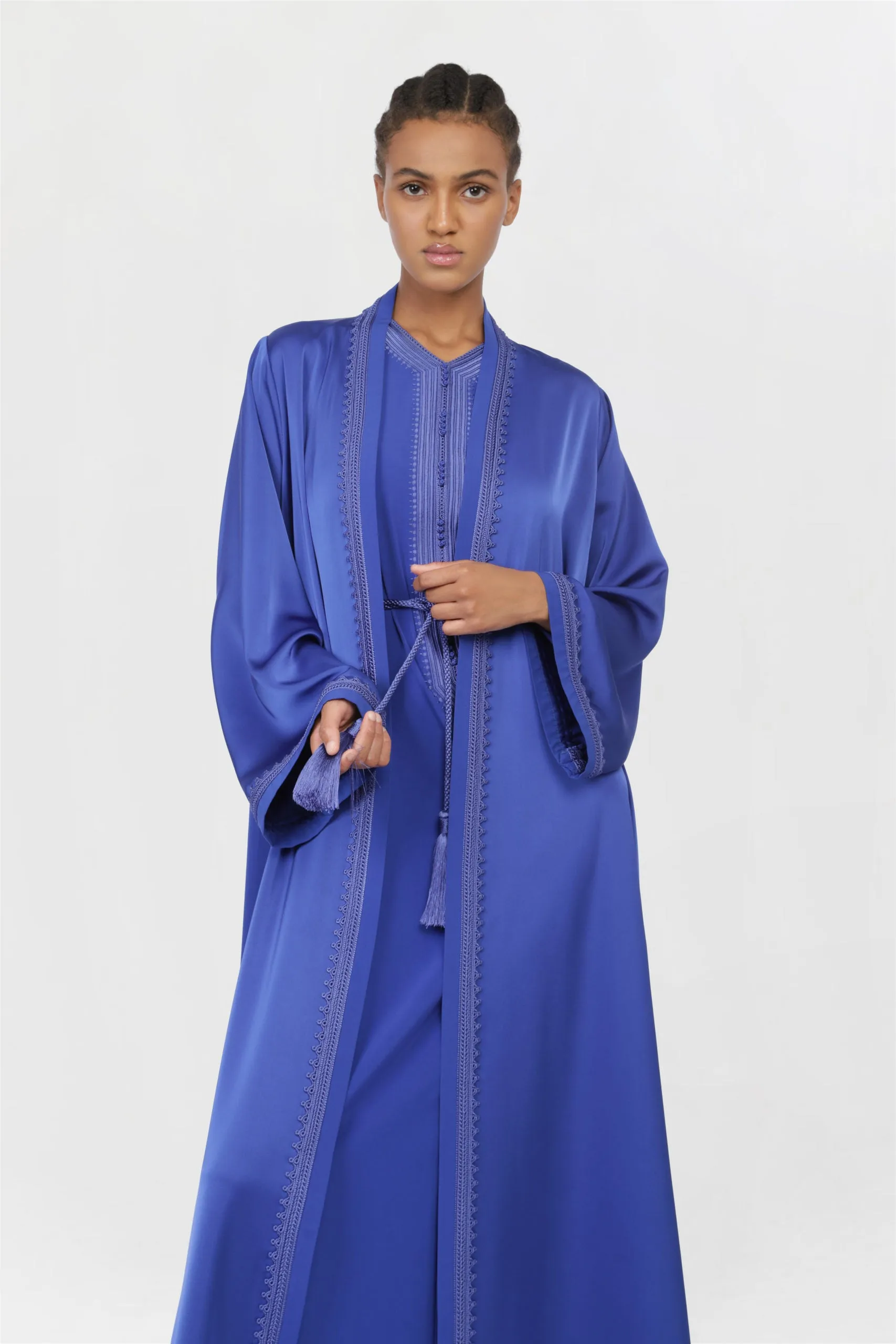 Moroccan Hand Embroidery Abaya Blue Color ED2206