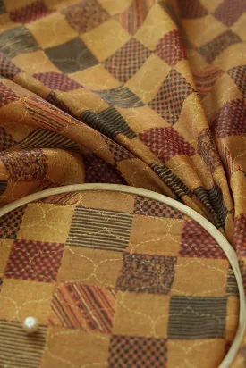 Multi Coloured Geometric Digital Print on Tussar Satin Fabric