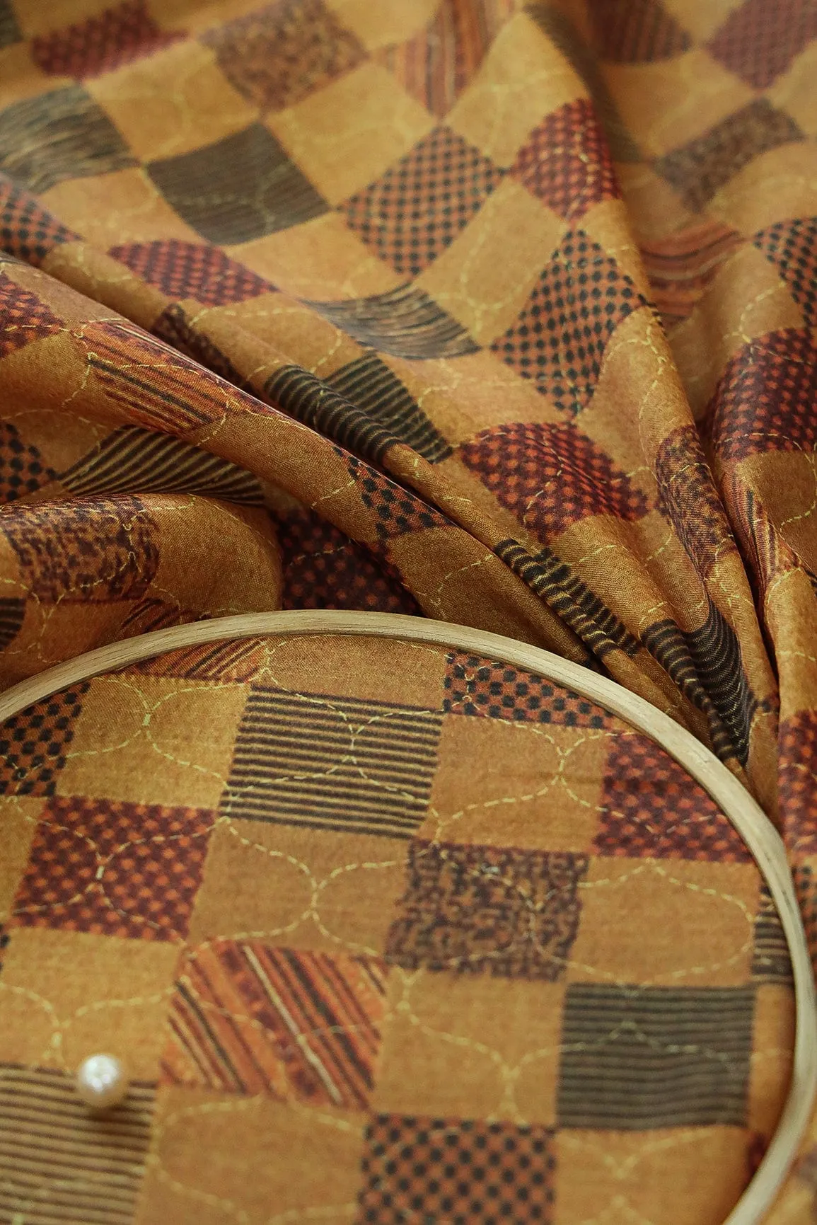 Multi Coloured Geometric Digital Print on Tussar Satin Fabric