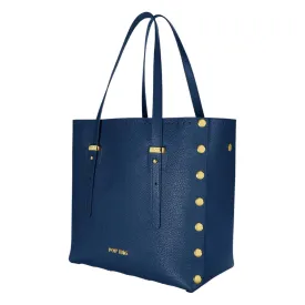Navy Genuine Italian Pebbled Leather Large Tote Bag