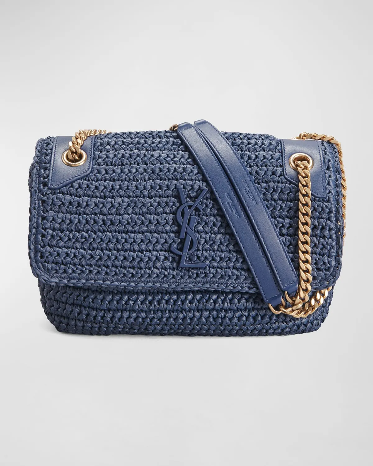 Niki Medium Flap YSL Shoulder Bag in Raffia