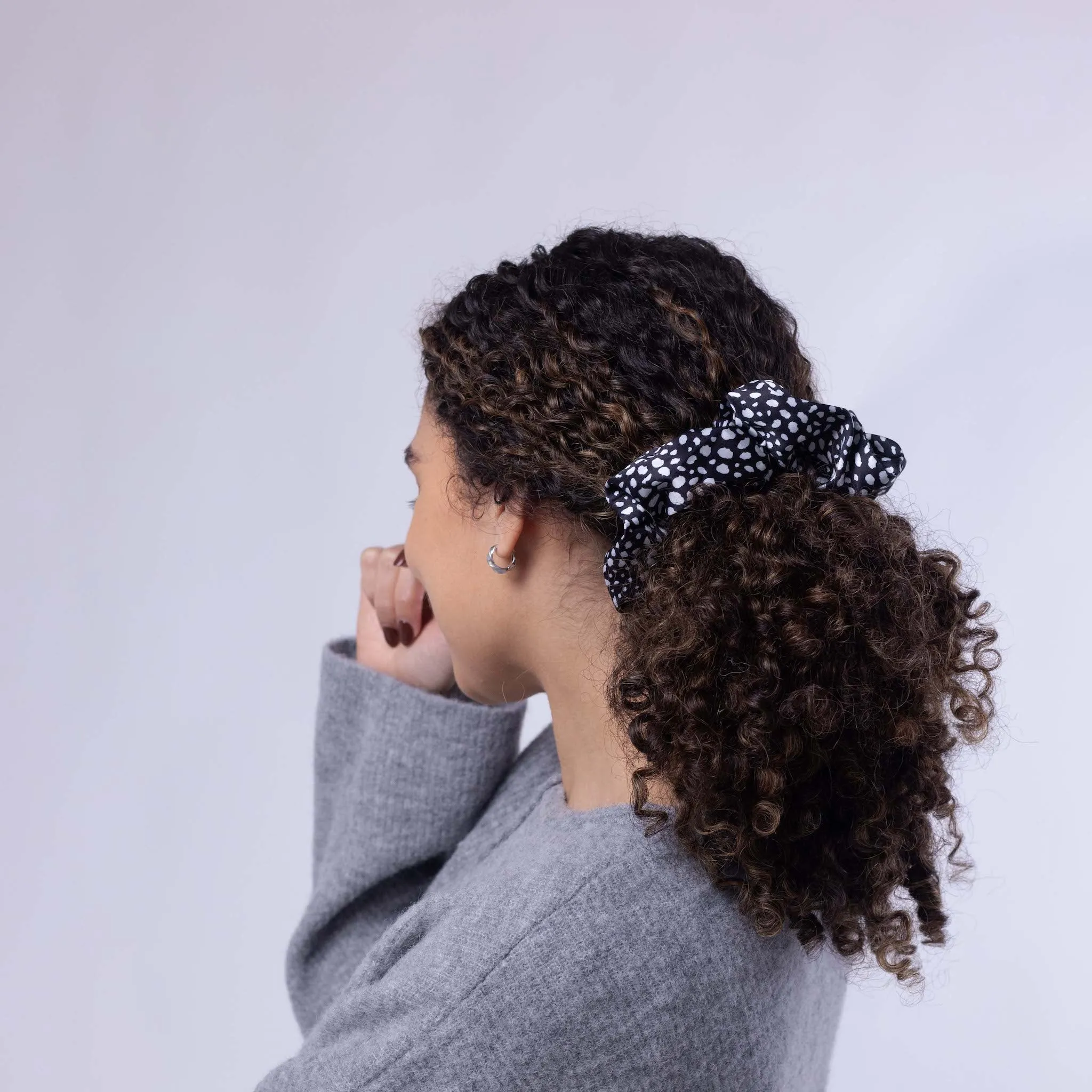 Only Curls Oversized Satin Scrunchies - Black Dalmatian and Ivory Twin Pack