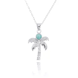 Palm Tree Necklace with Larimar and White Topaz - Miami