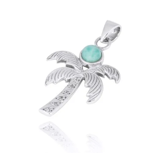 Palm Tree Necklace with Larimar and White Topaz - Miami