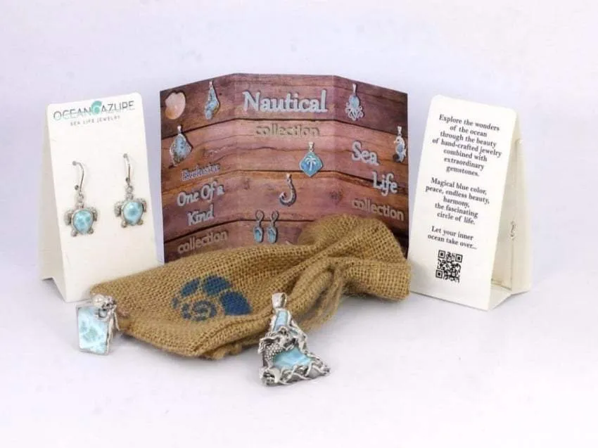 Palm Tree Necklace with Larimar and White Topaz - Miami