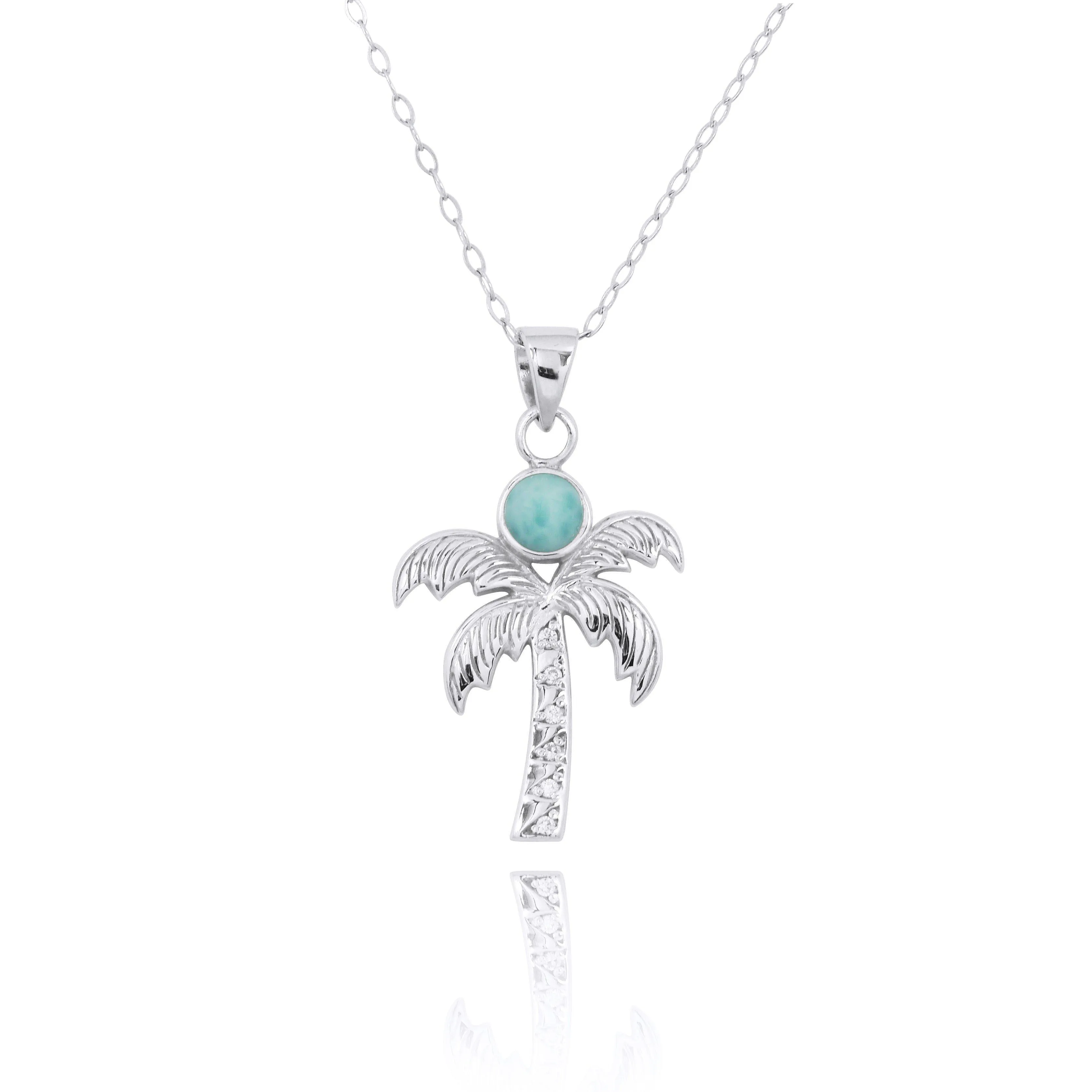 Palm Tree Necklace with Larimar and White Topaz - Miami