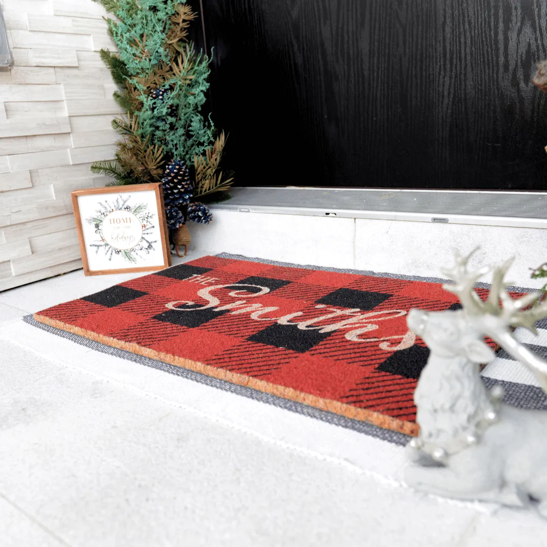 Personalized Checkered Christmas Doormat