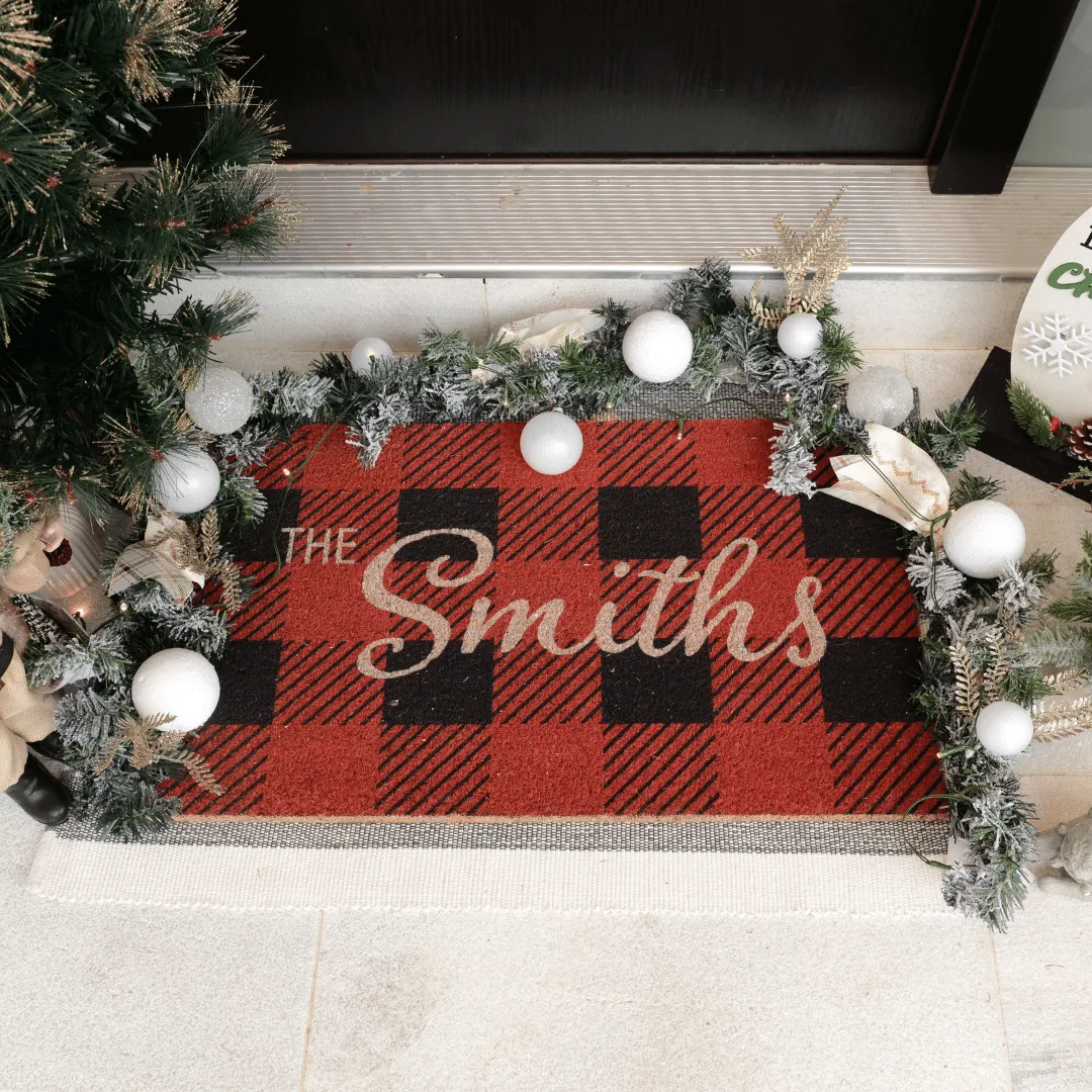 Personalized Checkered Christmas Doormat