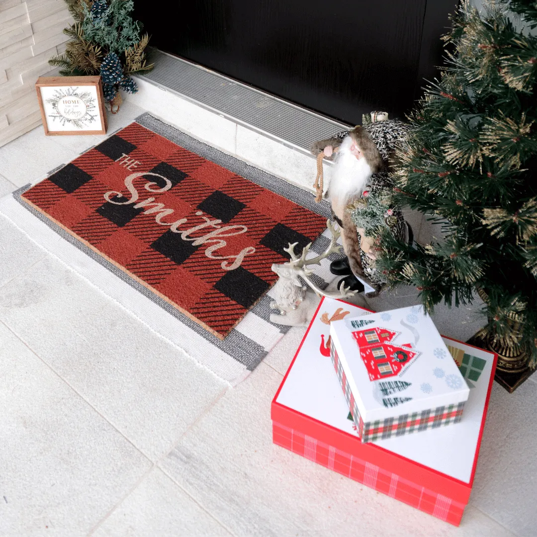 Personalized Checkered Christmas Doormat