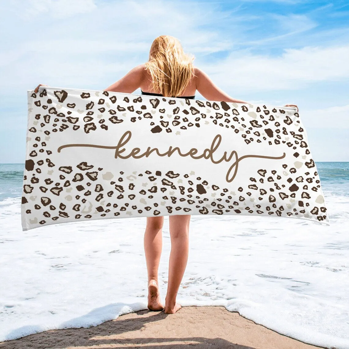 Personalized Leopard Beach Towel, Custom Name Beach Towel, Personalized Beach Towel, Leopard Beach Towel, Bride Beach Towel, Tiger Towel