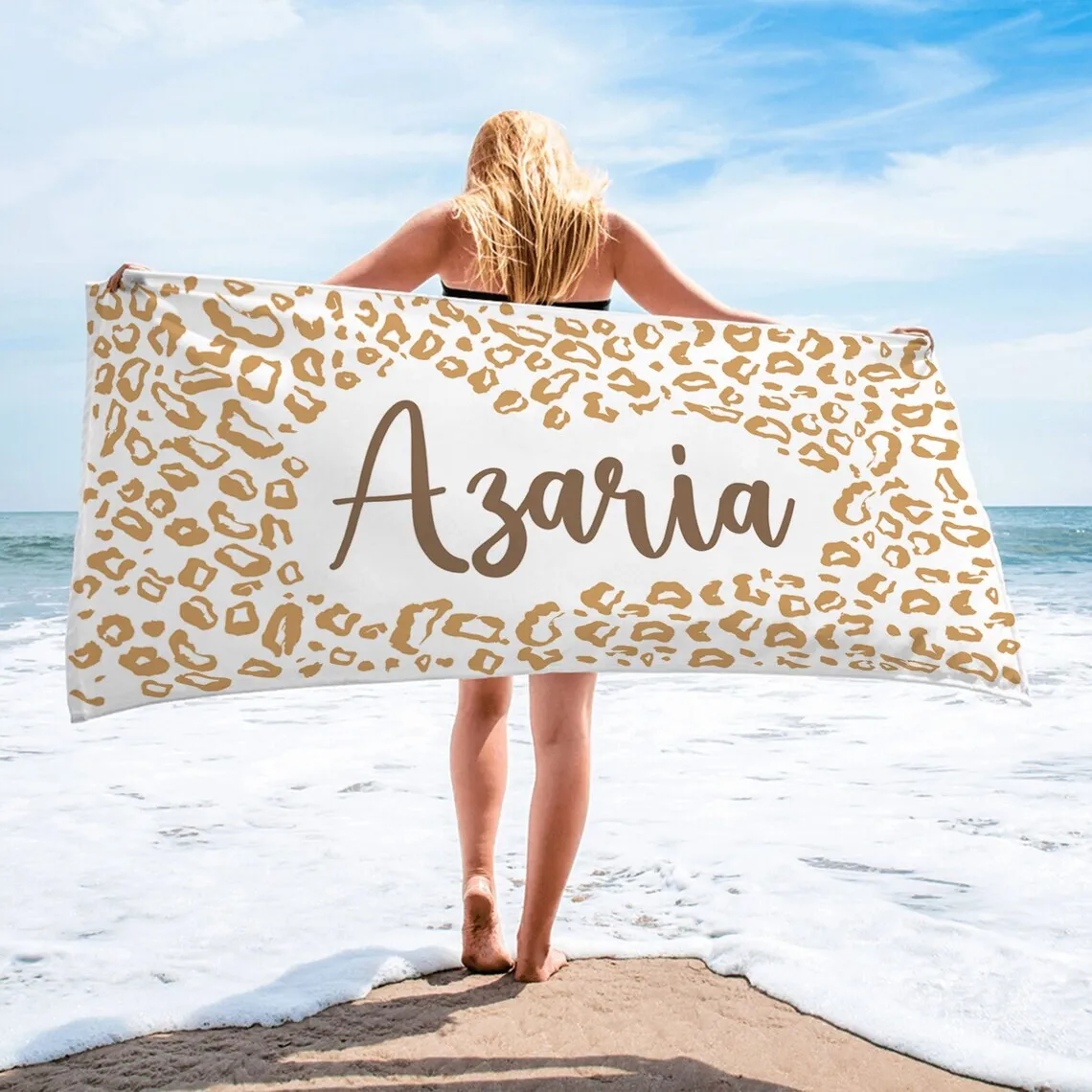 Personalized Leopard Beach Towel, Custom Name Beach Towel, Personalized Beach Towel, Leopard Beach Towel, Bride Beach Towel, Tiger Towel