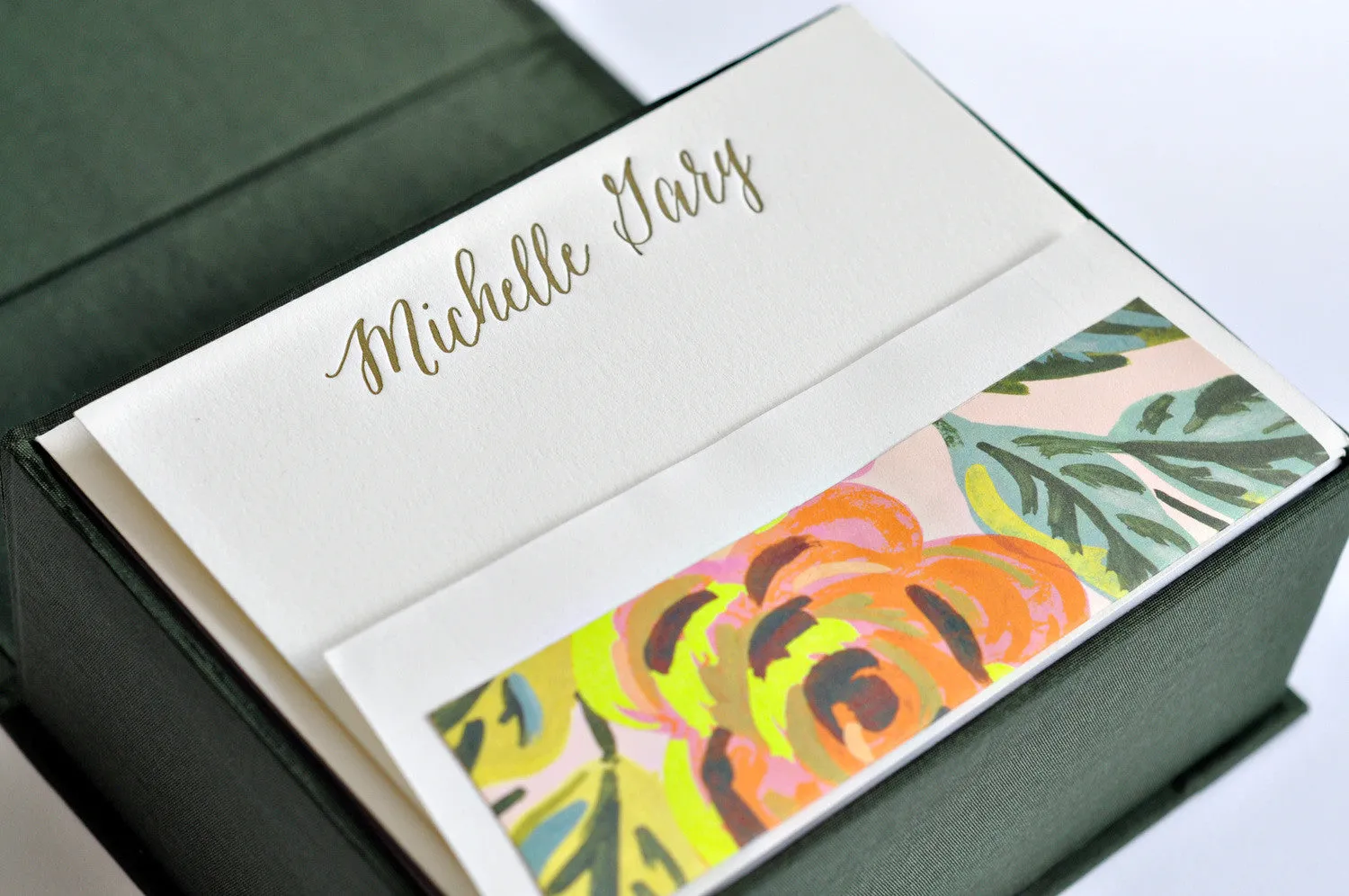 Petite Silk Stationery Box - Pine