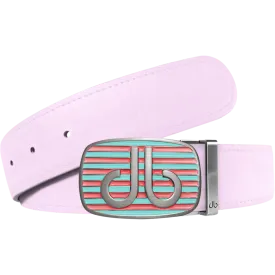 Pink Plain Leather Texture Belt with Pink & Aqua Striped Buckle