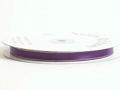 Purple with Gold Edge Satin Ribbon Lurex Edge - ( W: 1/8 Inch | L: 100 Yards )