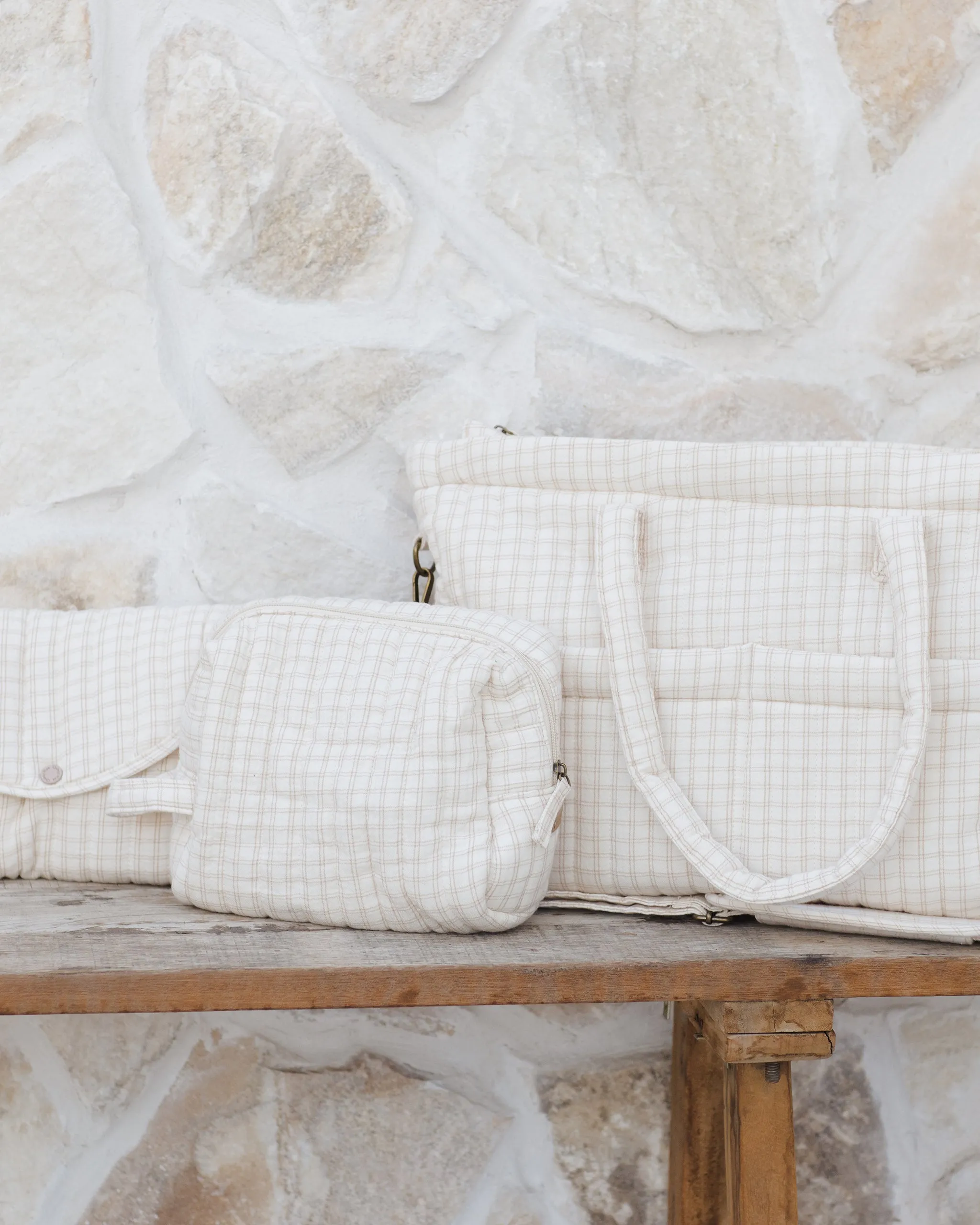 Quincy Mae Diaper Bag   Changing Pad Set - Oat Check