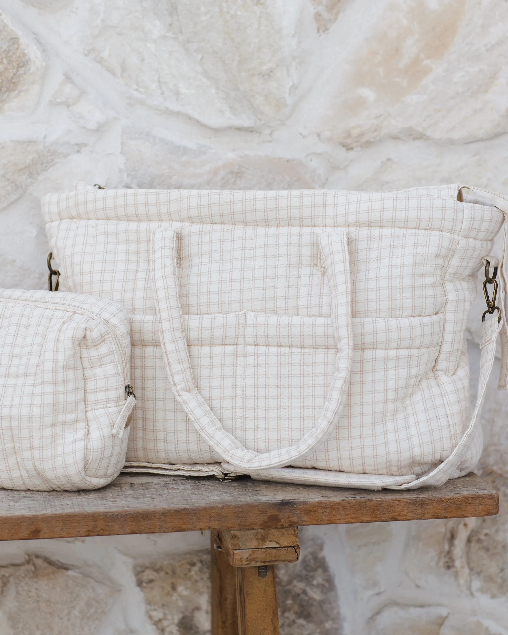Quincy Mae Diaper Bag   Changing Pad Set - Oat Check