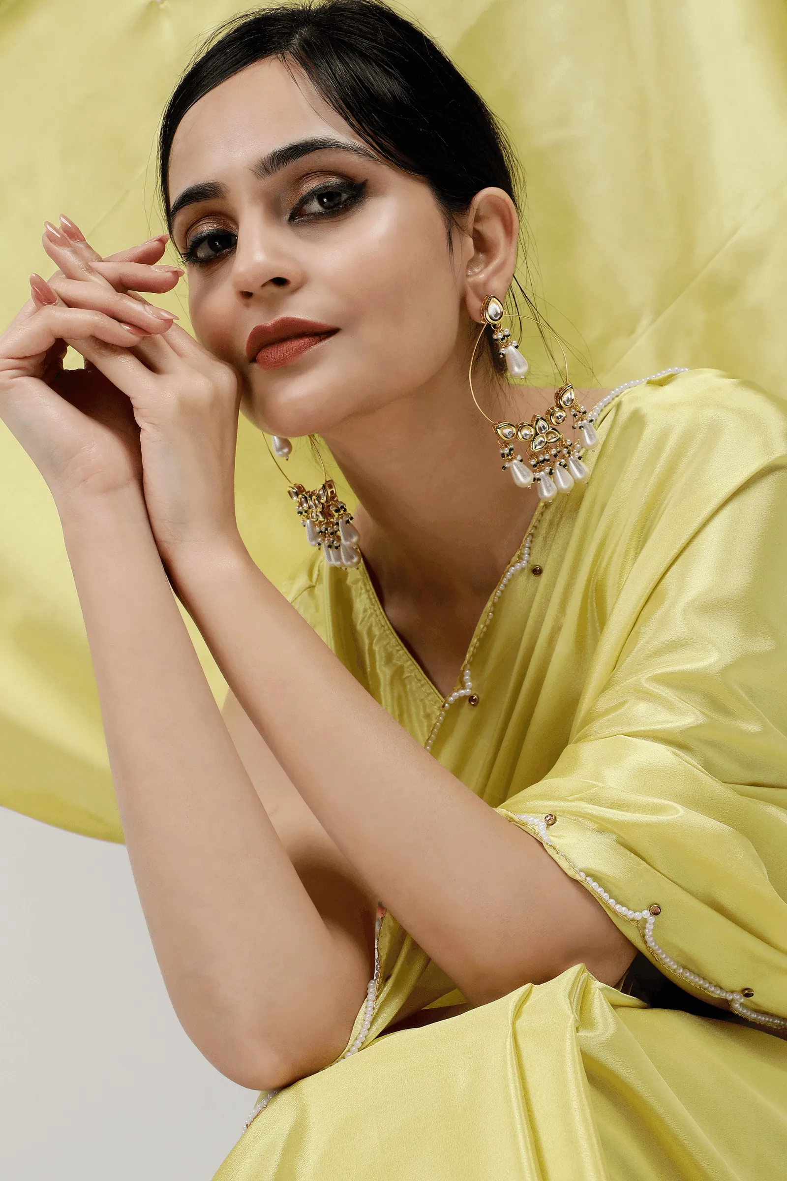 Ready To Wear Lime Yellow Georgette Satin Saree