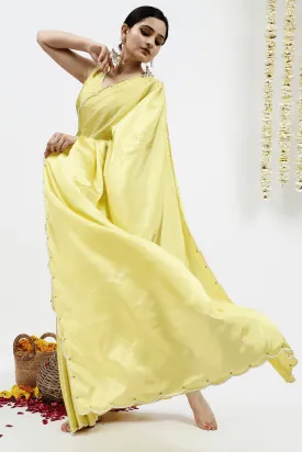 Ready To Wear Lime Yellow Georgette Satin Saree