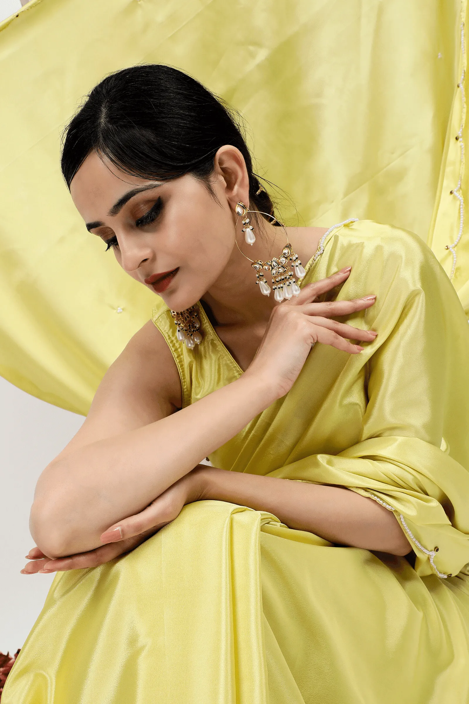 Ready To Wear Lime Yellow Georgette Satin Saree