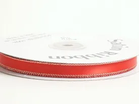 Red With Gold Edge Satin Ribbon Lurex Edge - ( W: 1/8 Inch | L: 100 Yards )