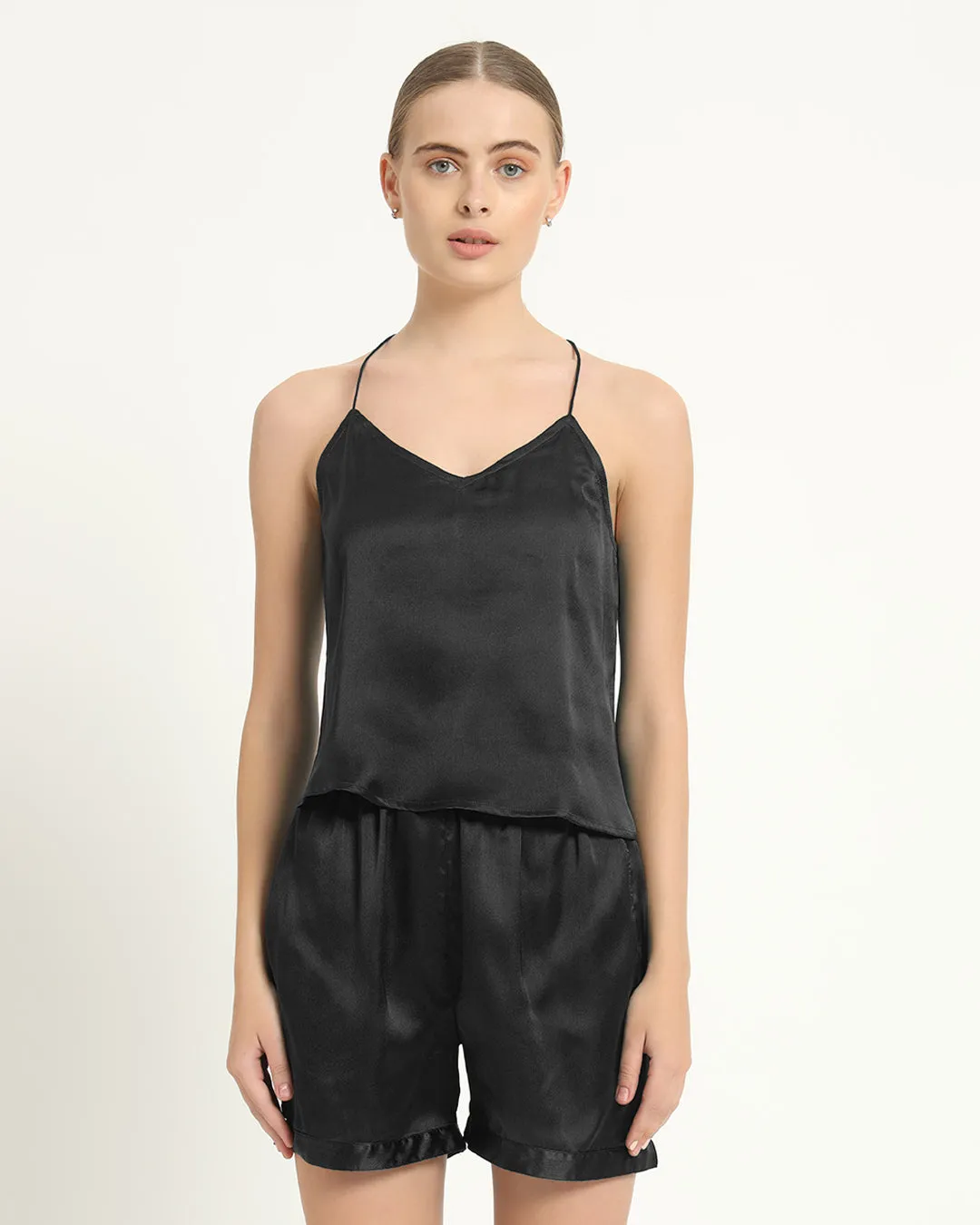Satin Chic Camisole - Shorts Black PJ Set
