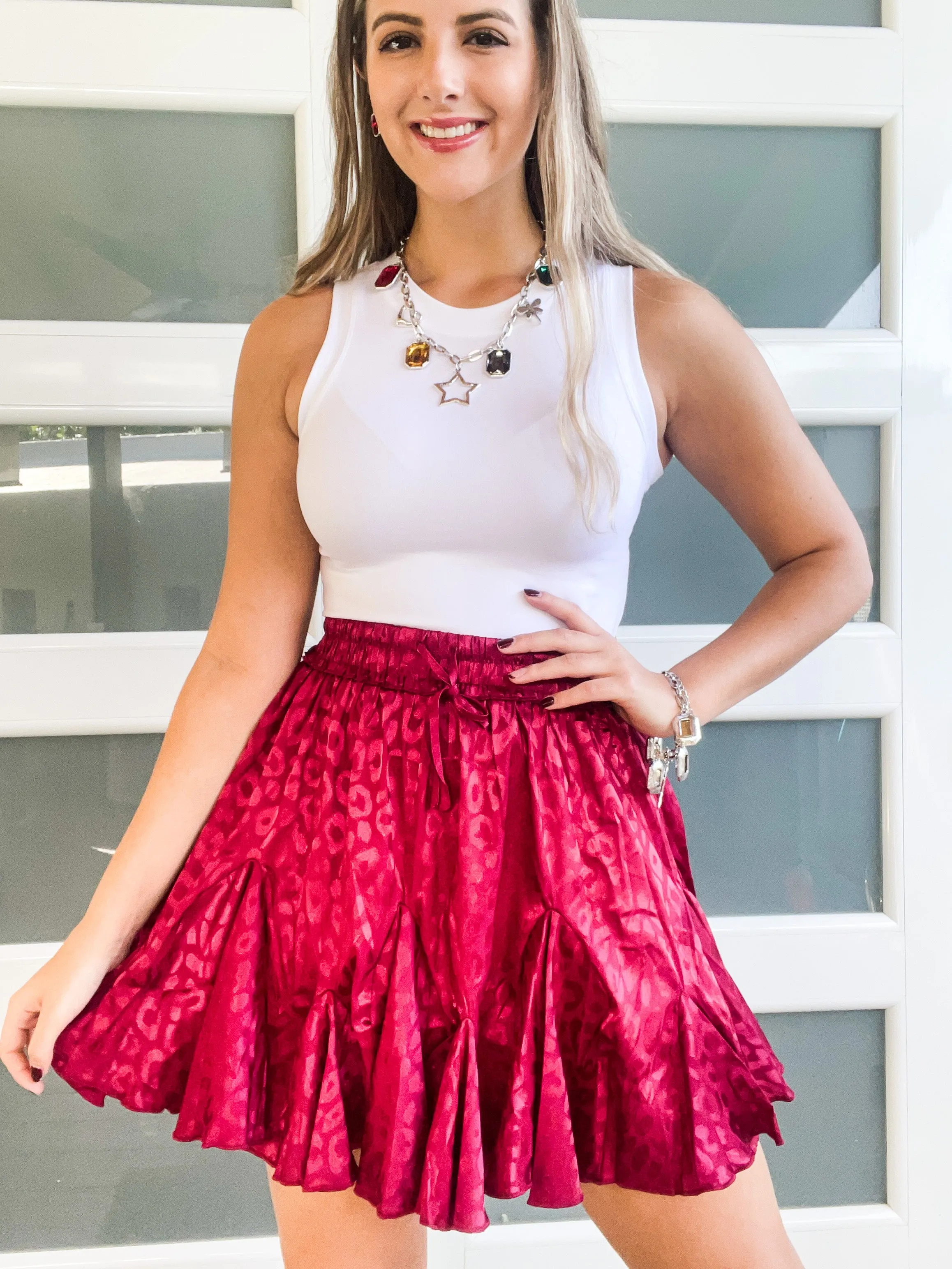 SATIN LEOPARD SKIRT