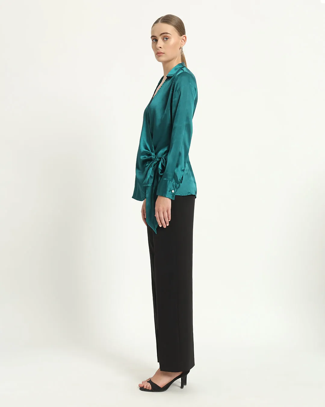 Satin Wrap V Neck Deep Teal Shirt