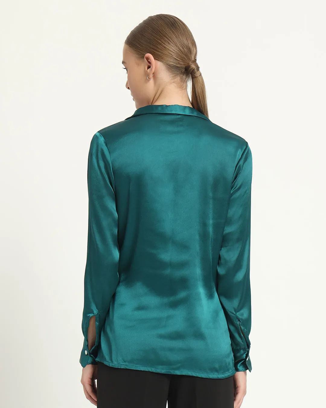 Satin Wrap V Neck Deep Teal Shirt