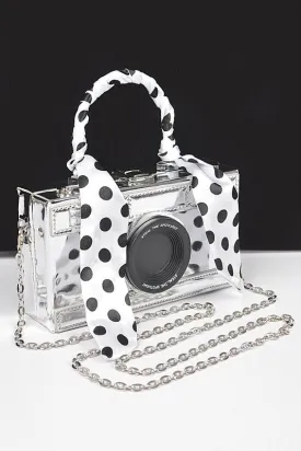 Silver Scarf Handle Camera Convertible Clutch