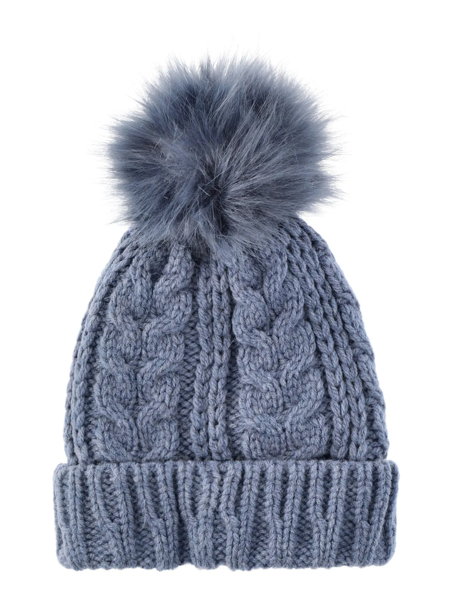 Time and Tru Women's Pom Cable Knit Winter Beanie, Insignia Blue