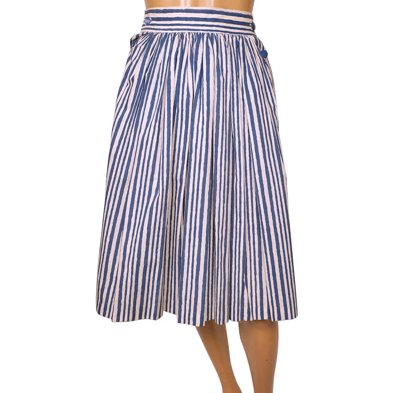 Vintage 1980s Yves St Laurent Striped Blouse Skirt 2 piece Set France Size S 34