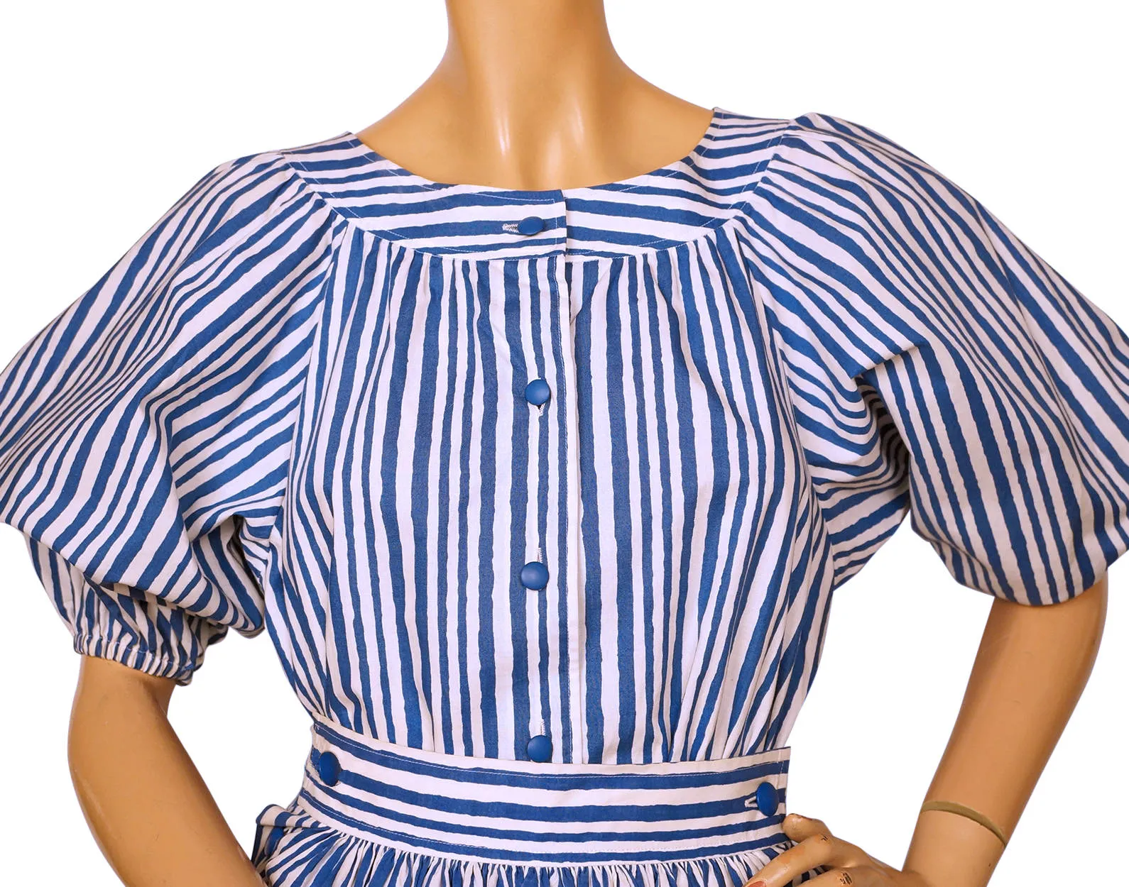 Vintage 1980s Yves St Laurent Striped Blouse Skirt 2 piece Set France Size S 34