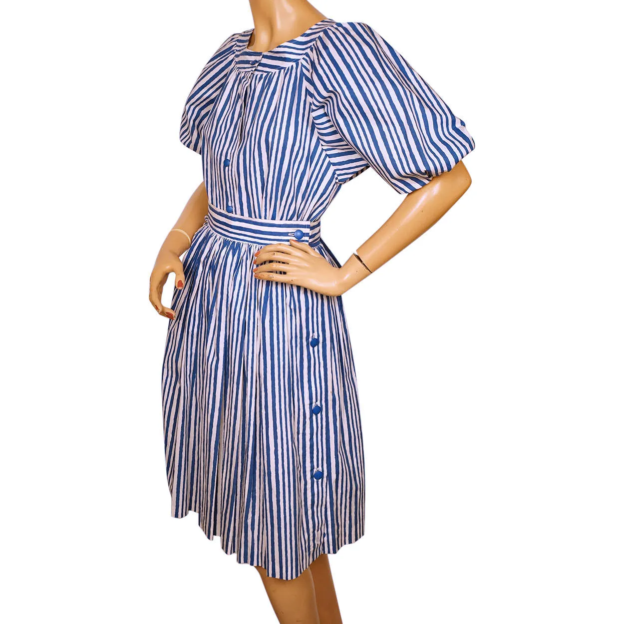 Vintage 1980s Yves St Laurent Striped Blouse Skirt 2 piece Set France Size S 34