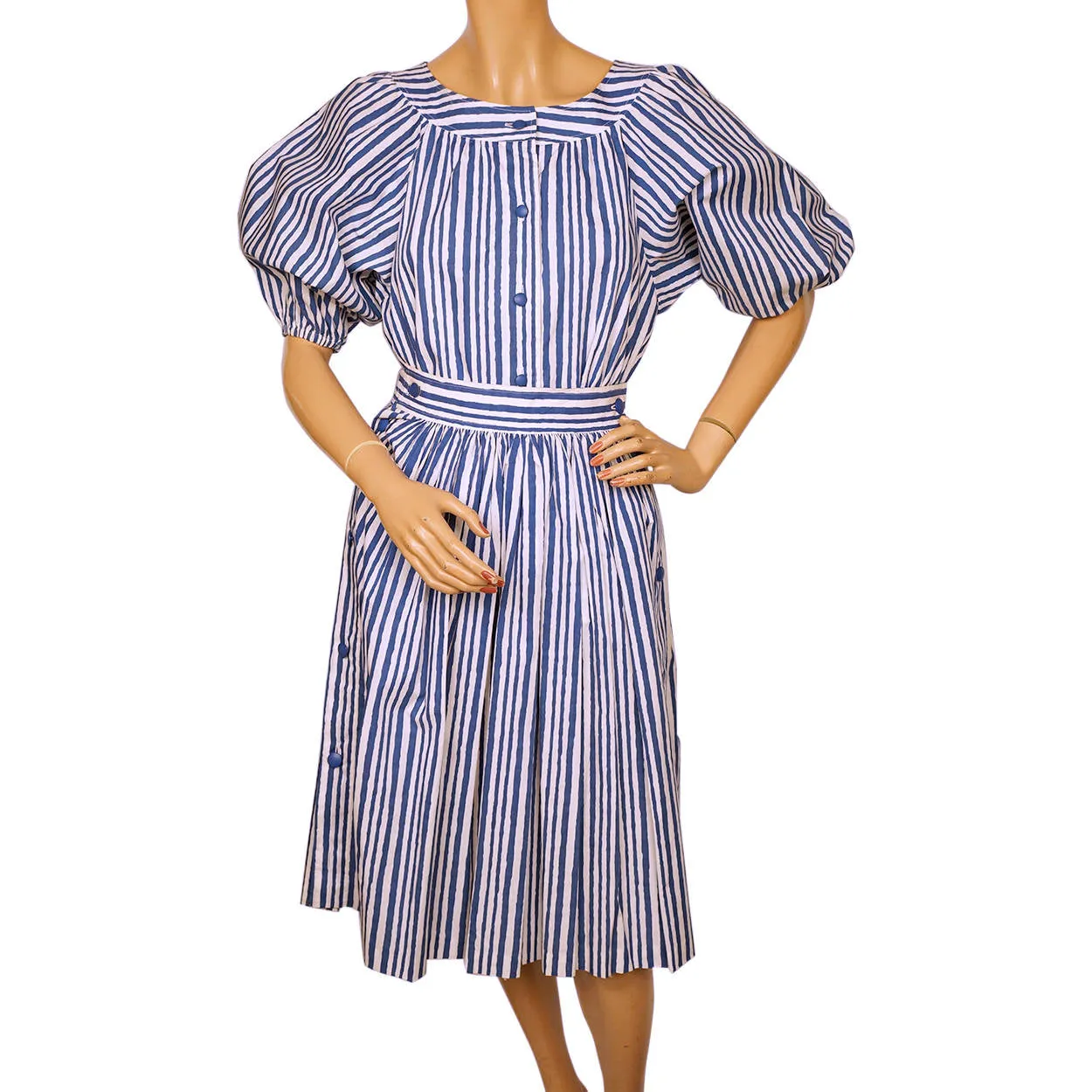 Vintage 1980s Yves St Laurent Striped Blouse Skirt 2 piece Set France Size S 34