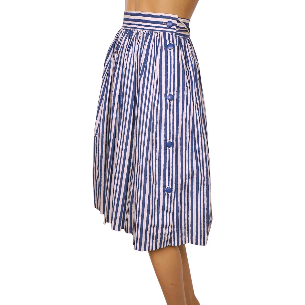 Vintage 1980s Yves St Laurent Striped Blouse Skirt 2 piece Set France Size S 34