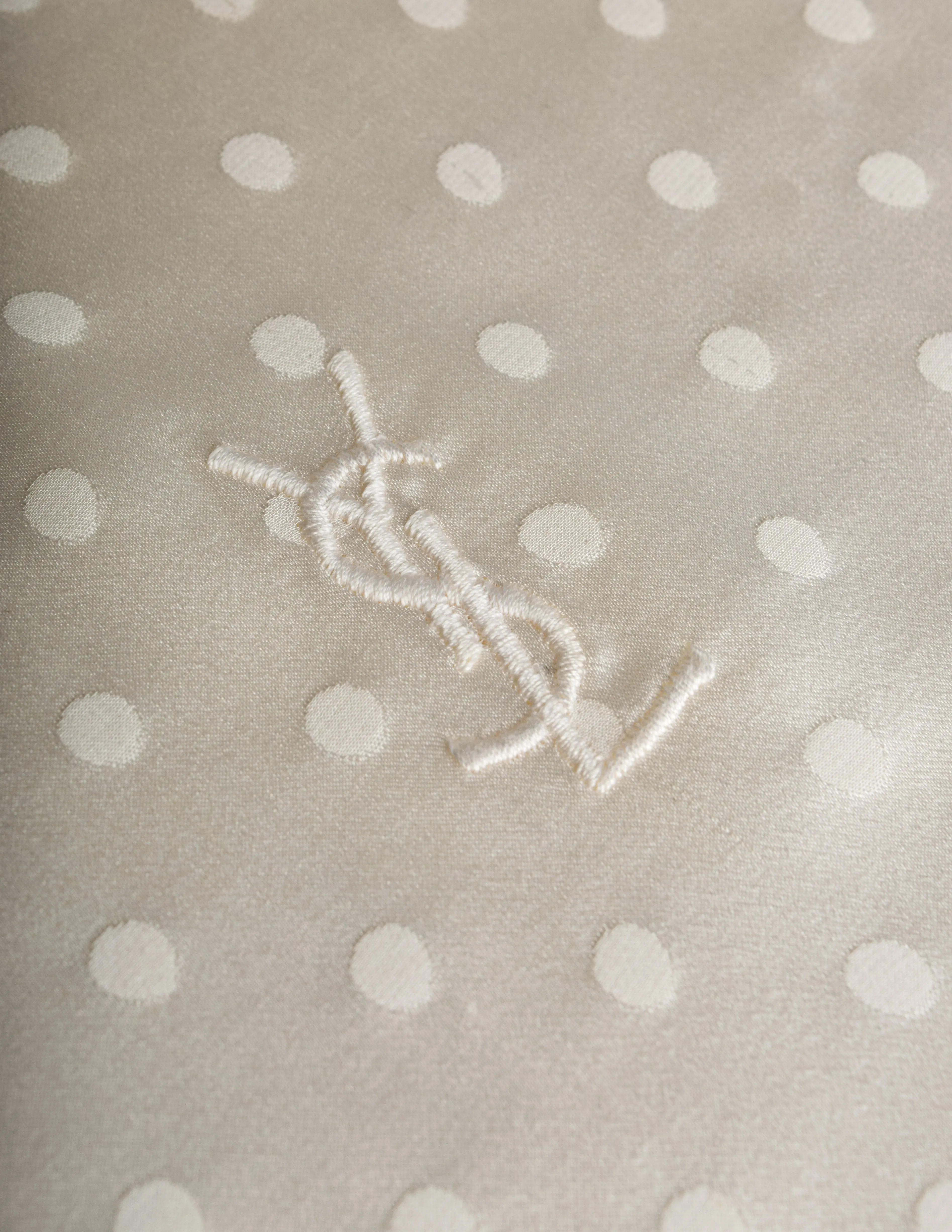 Yves Saint Laurent Vintage Cream Polka Dot Silk Jacquard Oblong Rectangular Scarf