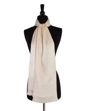 Yves Saint Laurent Vintage Cream Polka Dot Silk Jacquard Oblong Rectangular Scarf