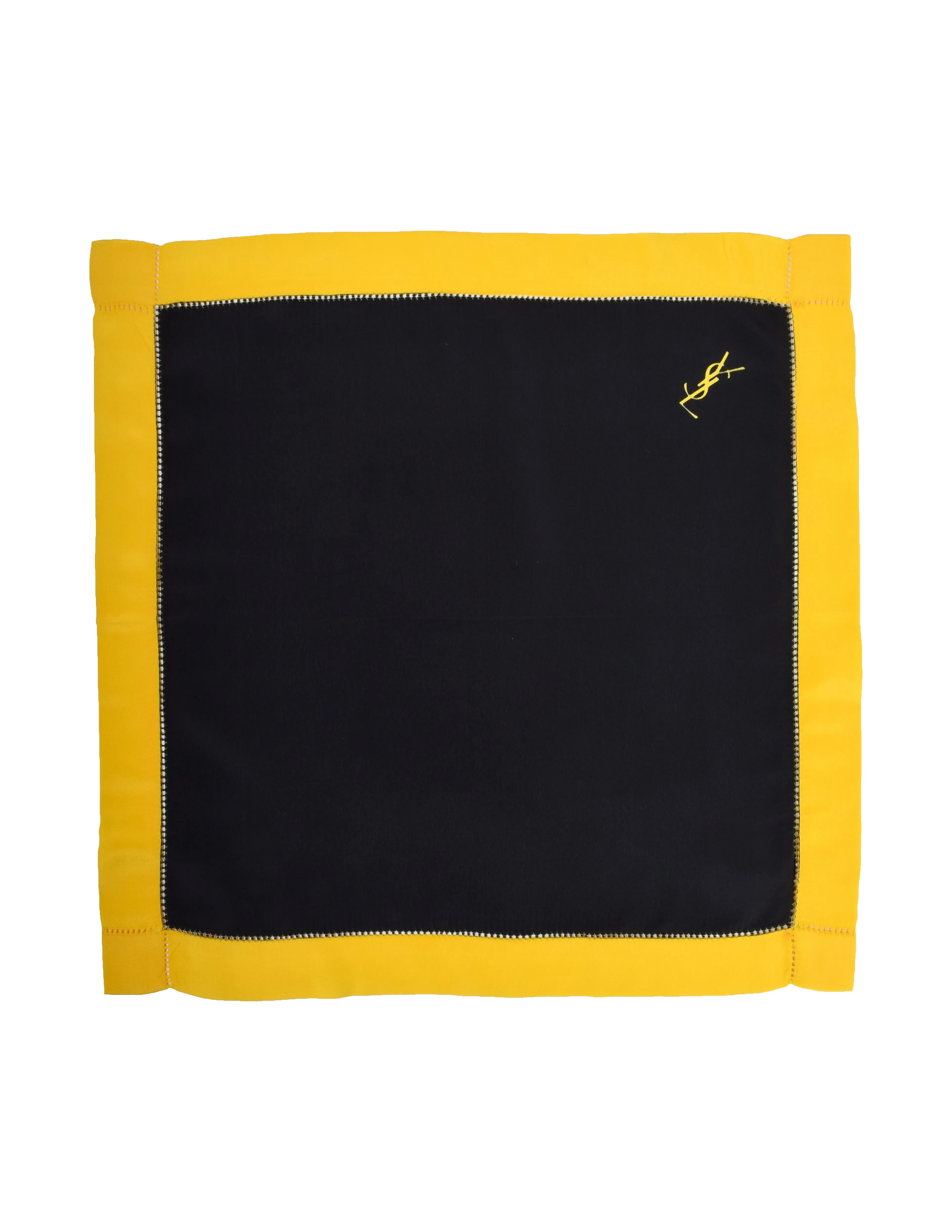Yves Saint Laurent Vintage YSL Black and Yellow Silk Pocket Square Scarf